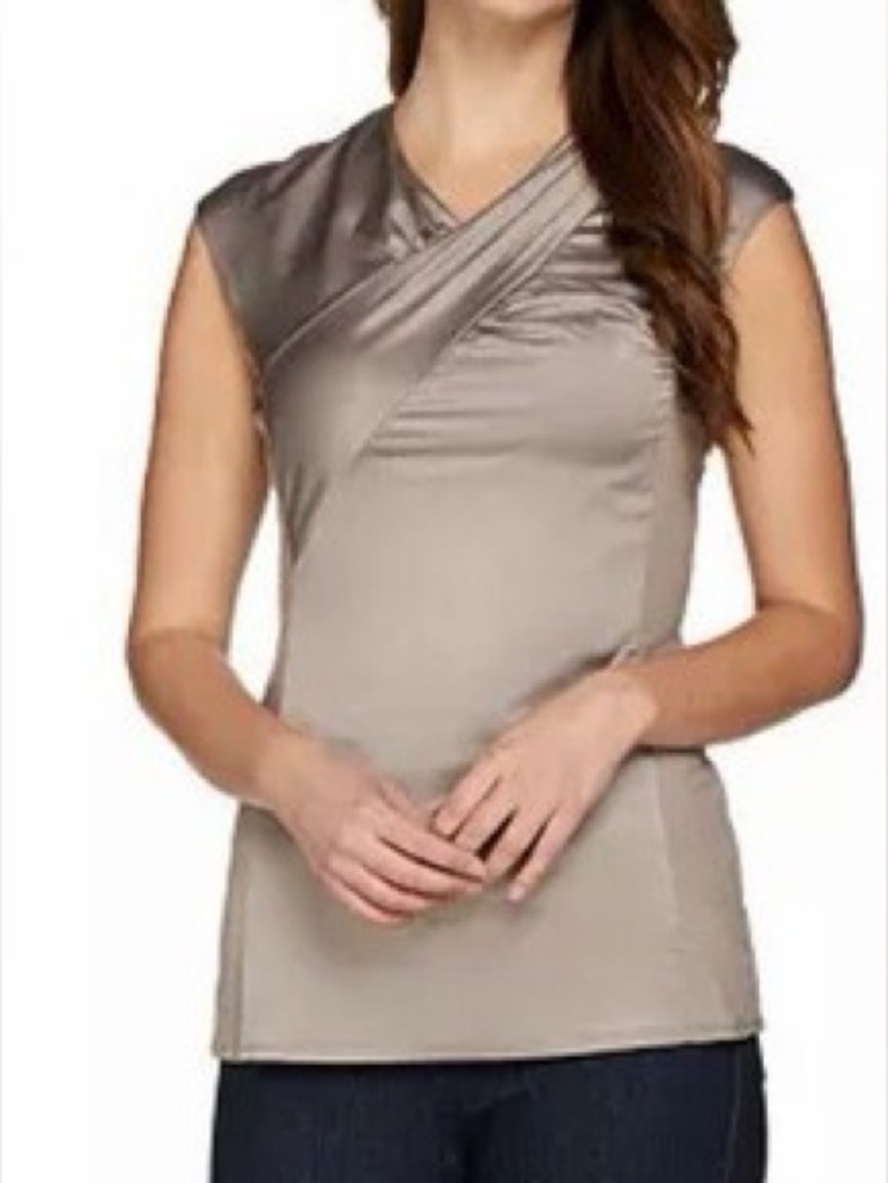 G.I.L.I Got It Love It Taupe Twist Front Sleeveless Top